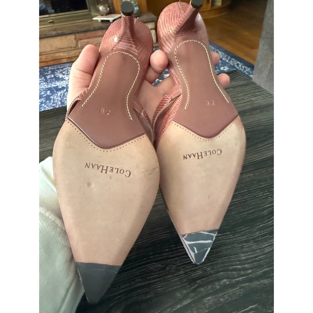 Cole Haan Pink Suede & Faux Lizard Embossed Pointed Toe Mule Heels Sz. 7 - Picture 6 of 7